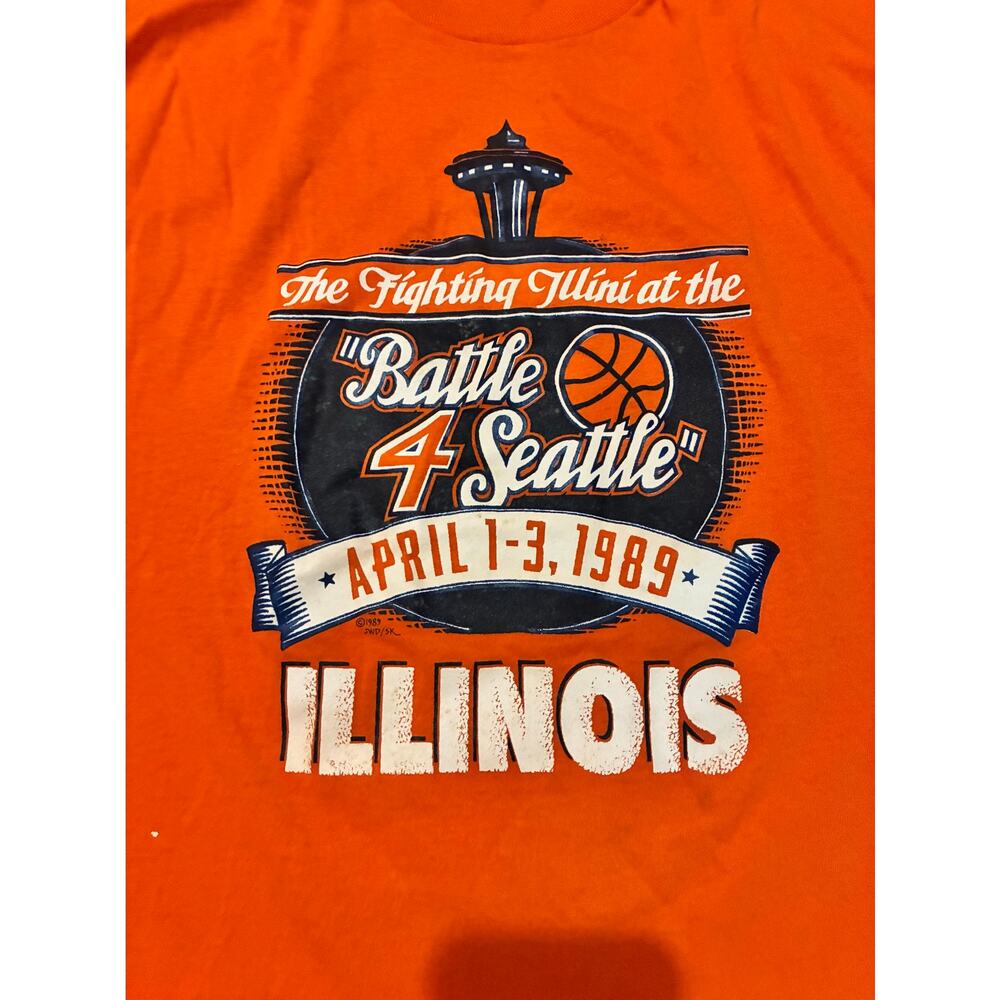 Vintage 1989 Fighting Illini Orange XL T-Shirt Screen Stars USA